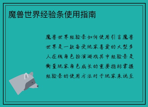 魔兽世界经验条使用指南